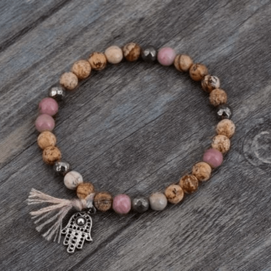 Bracelet Boho en Jaspe, Pyrite et Rhodonite