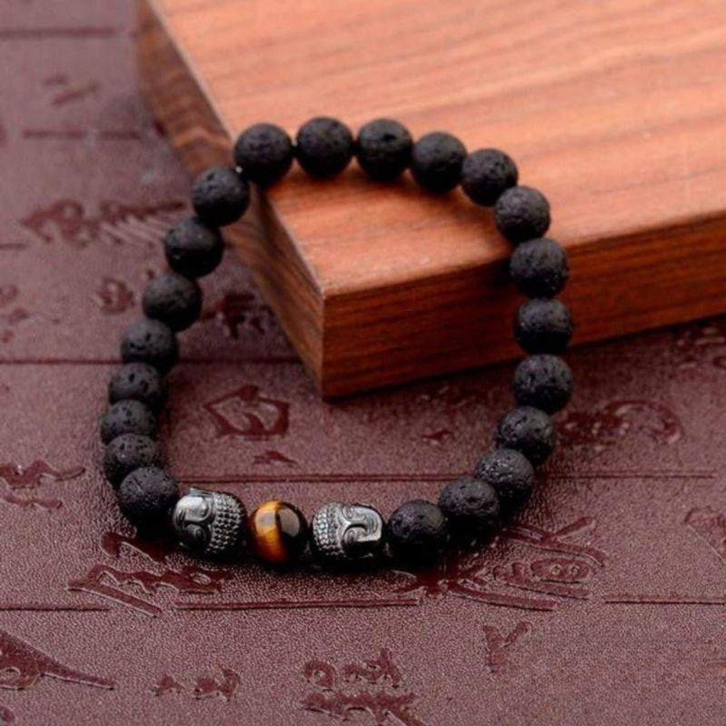 Bracelet Bouddha en Pierre de Lave et Oeil de Tigre