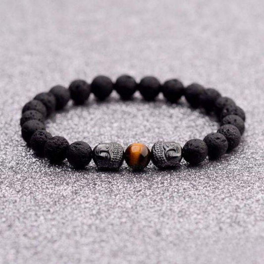 Bracelet Bouddha en Pierre de Lave et Oeil de Tigre