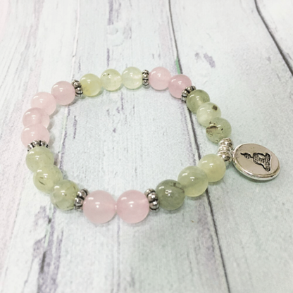 Bracelet Bouddha en Préhnite et Quartz Rose