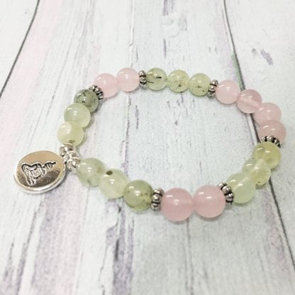 Bracelet Bouddha en Préhnite et Quartz Rose