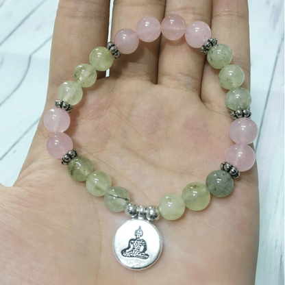 Bracelet Bouddha en Préhnite et Quartz Rose