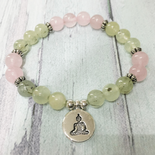 Bracelet Bouddha en Préhnite et Quartz Rose