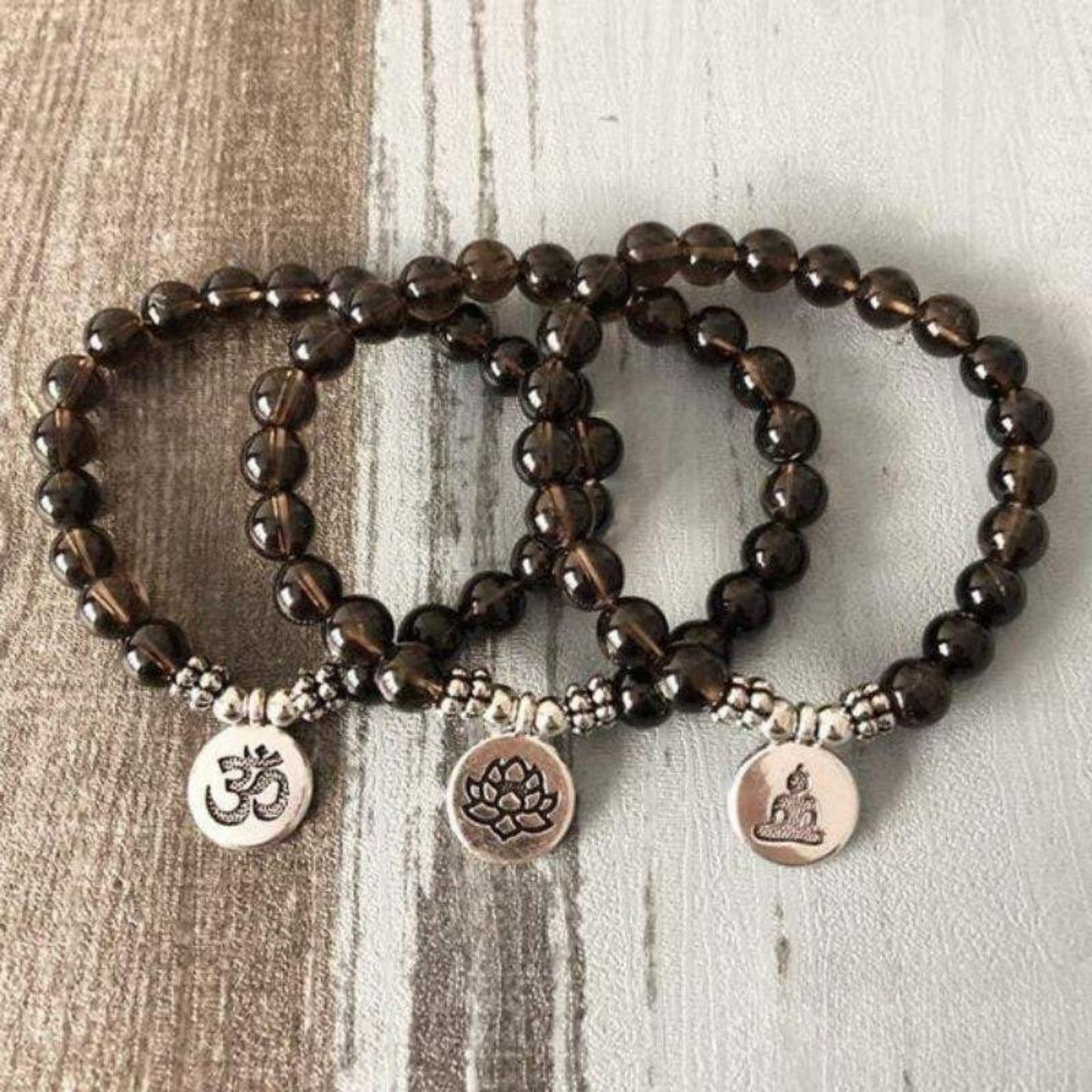 Bracelet Bouddha en Quartz Fumé