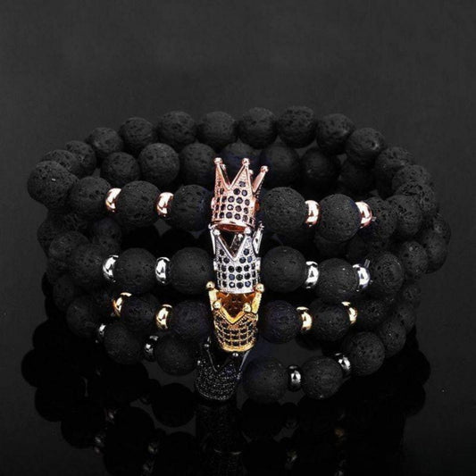 Bracelet Couronne en Pierre de Lave