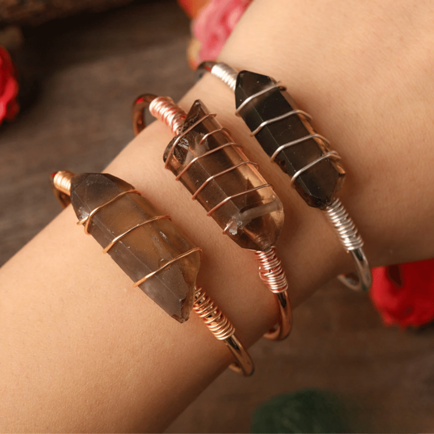 Bracelet Cuff en Quartz Fumé