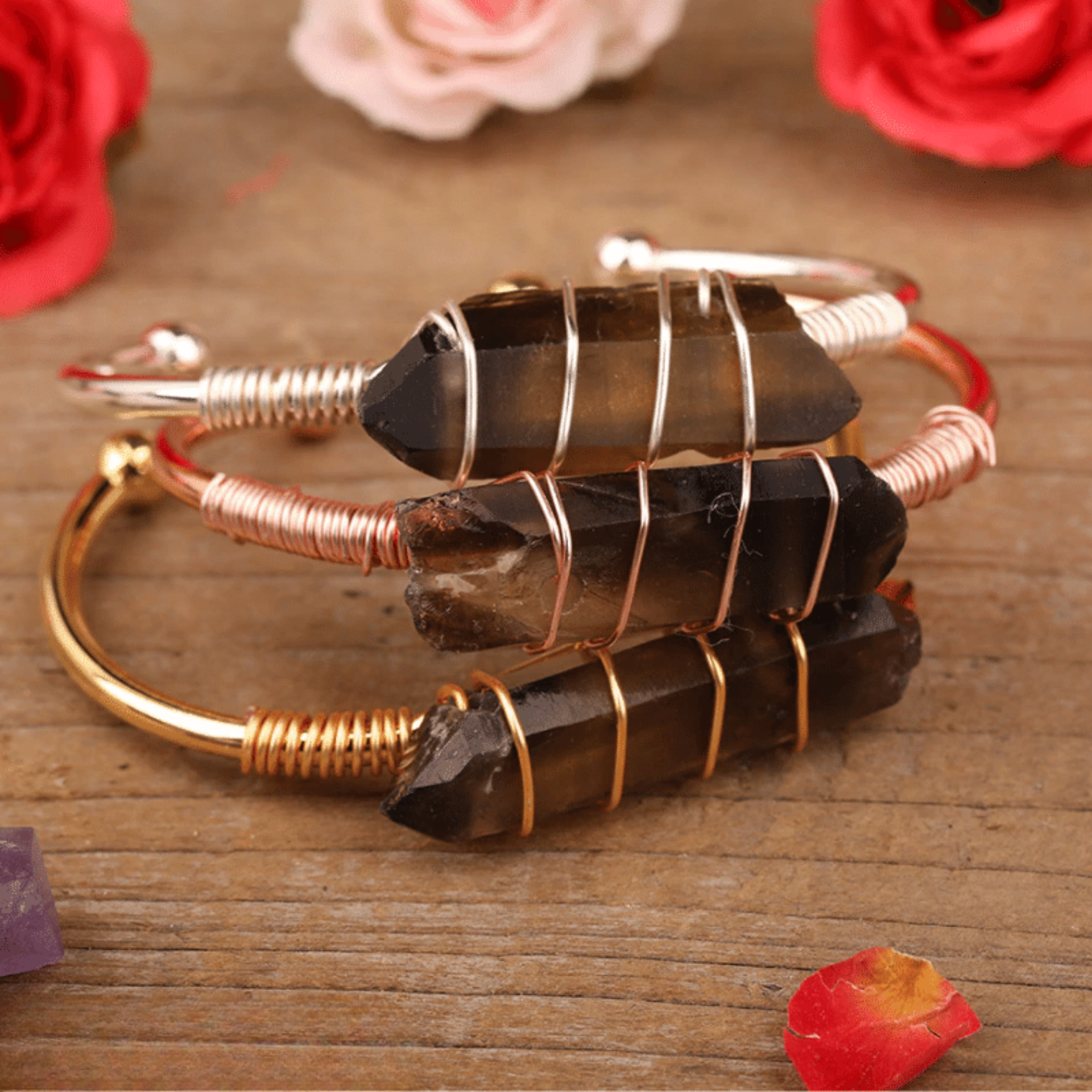 Bracelet Cuff en Quartz Fumé