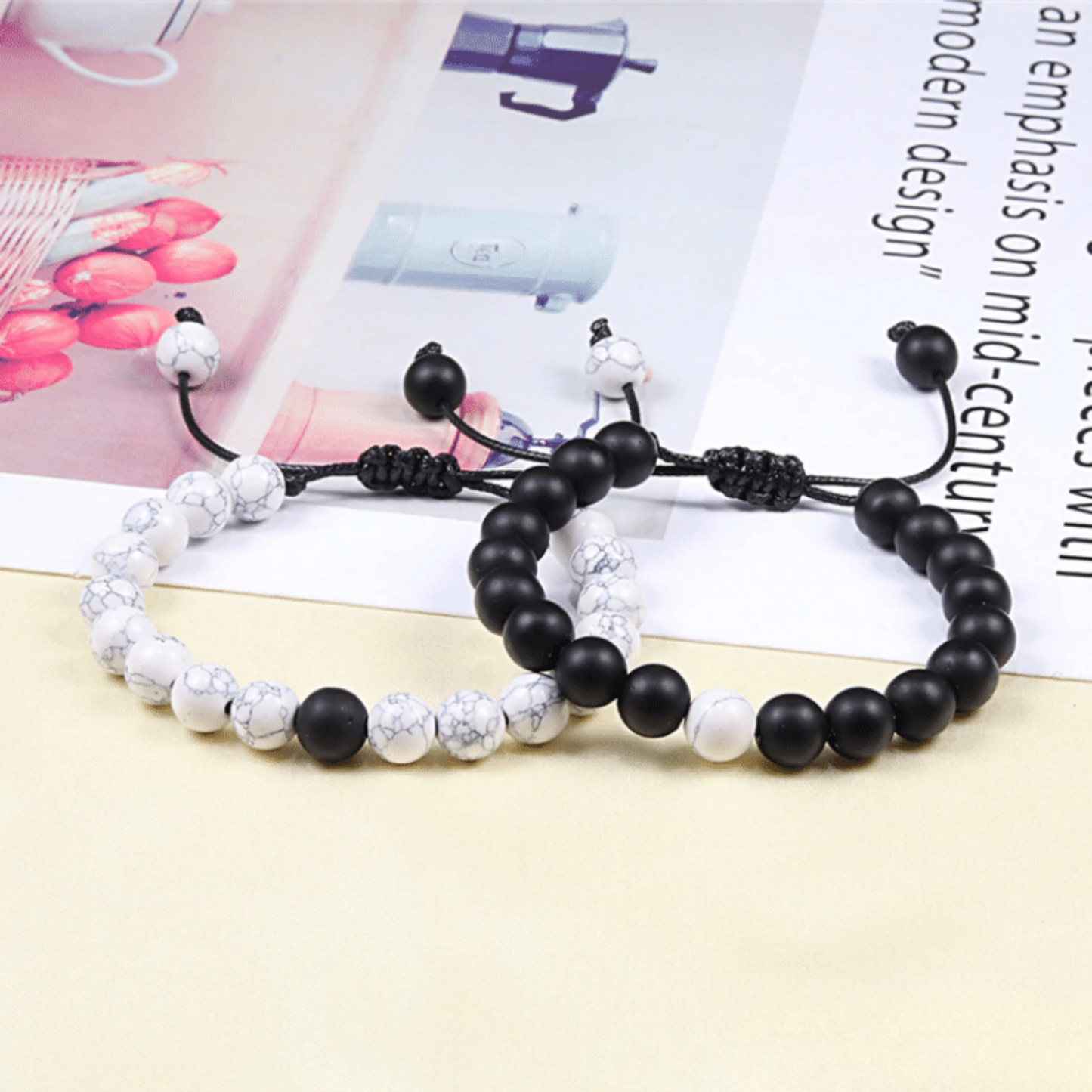 Bracelet Distance Ajustable - Noir Mat et Blanc
