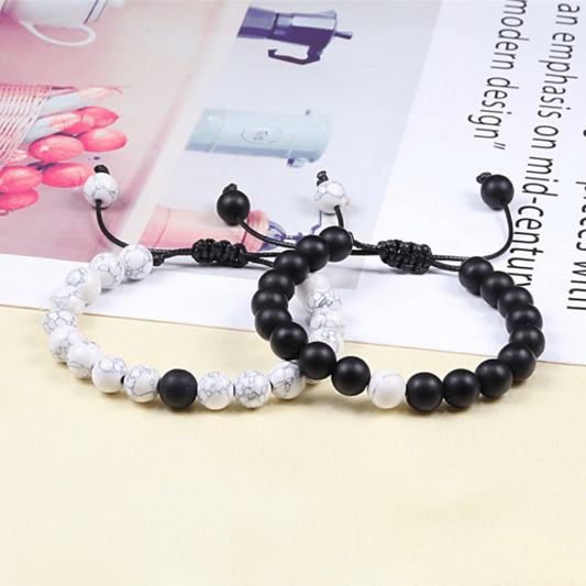 Bracelet Distance Ajustable - Noir Mat et Blanc