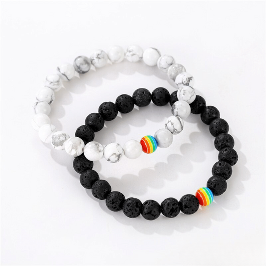 Bracelet Distance Couple LGBT en Pierre de Lave