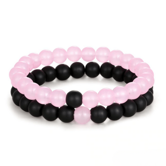 Bracelet Distance Couple - Noir et Rose