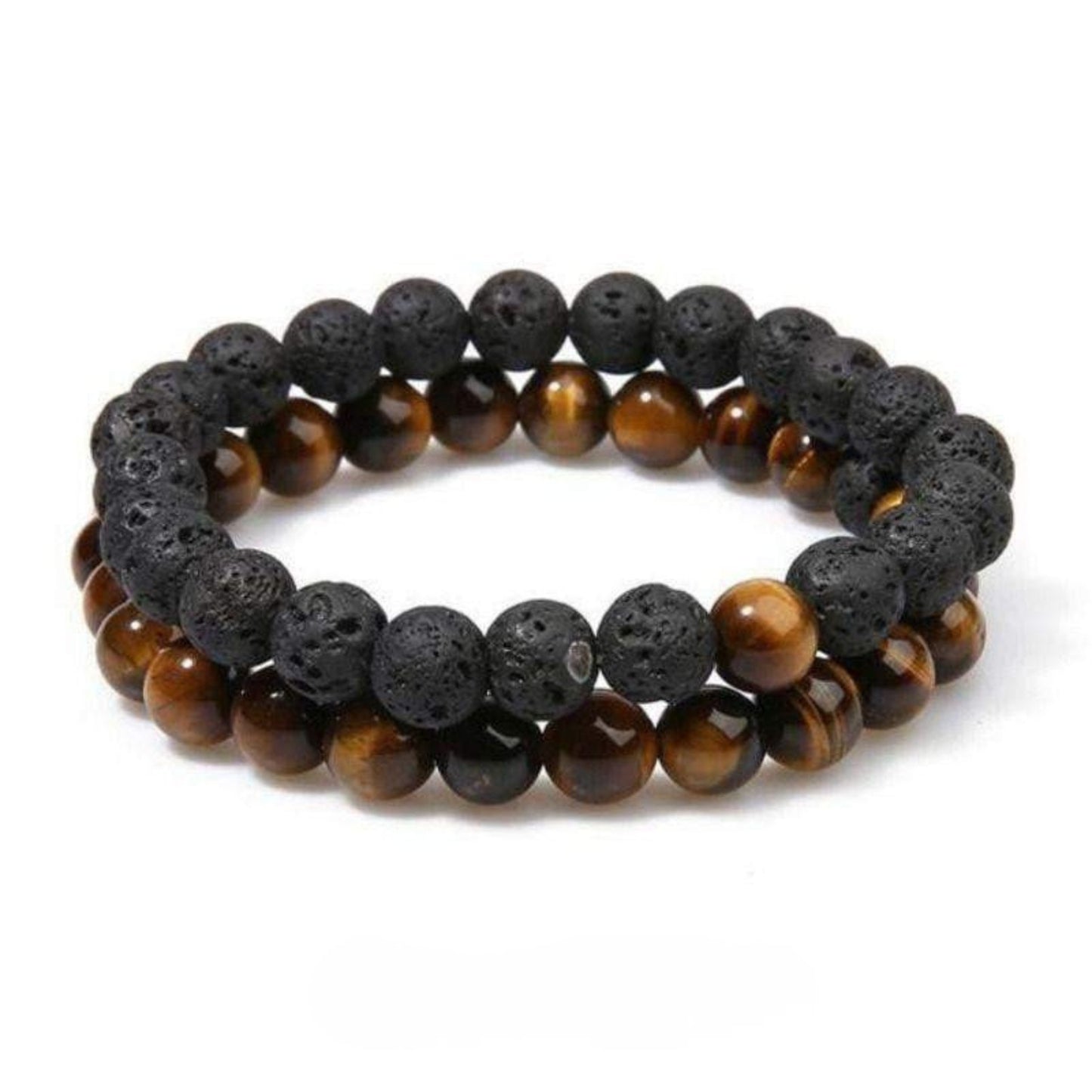 “Lava” Couple Distance Bracelets – Lava Stone & Tiger Eye