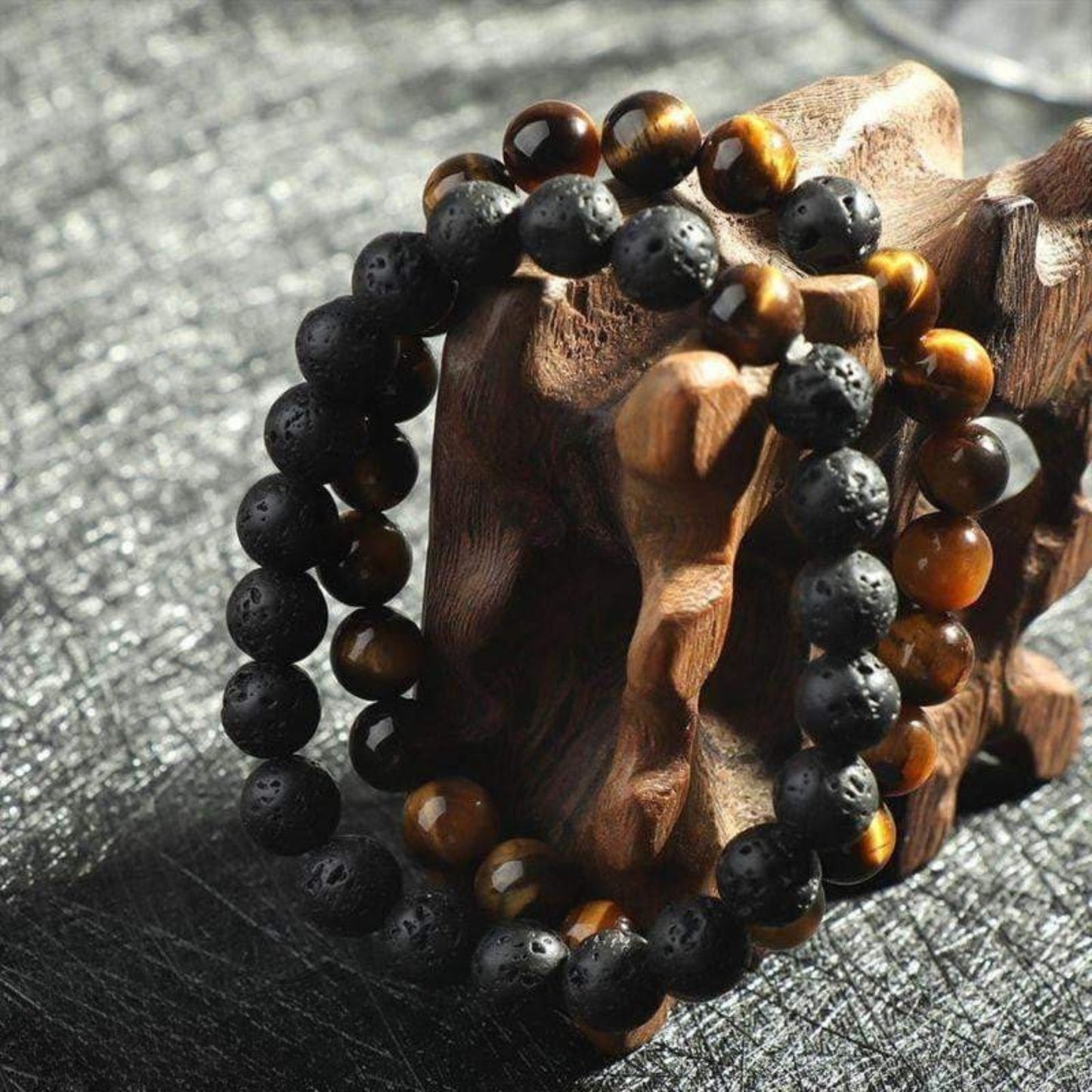 “Lava” Couple Distance Bracelets – Lava Stone & Tiger Eye