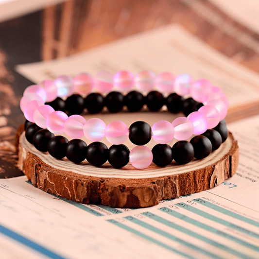 Bracelet Distance Couple Transparent - Noir et Rose
