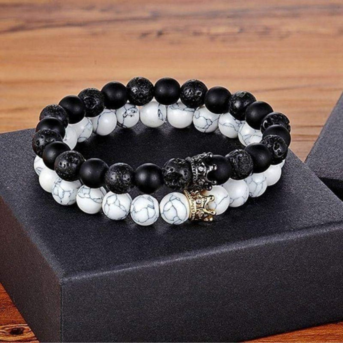 “His King Her Queen” natural stone distance bracelets