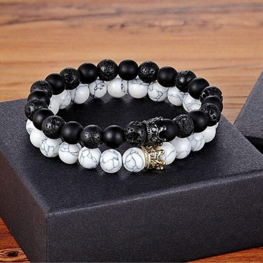 “His King Her Queen” natural stone distance bracelets