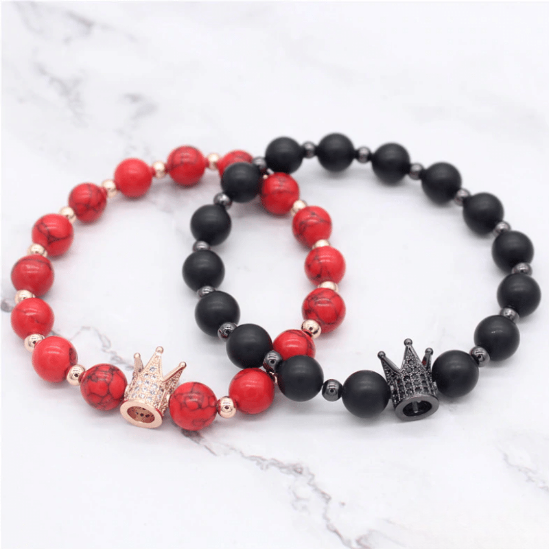 Bracelet Distance Couronne - Noir et Rouge