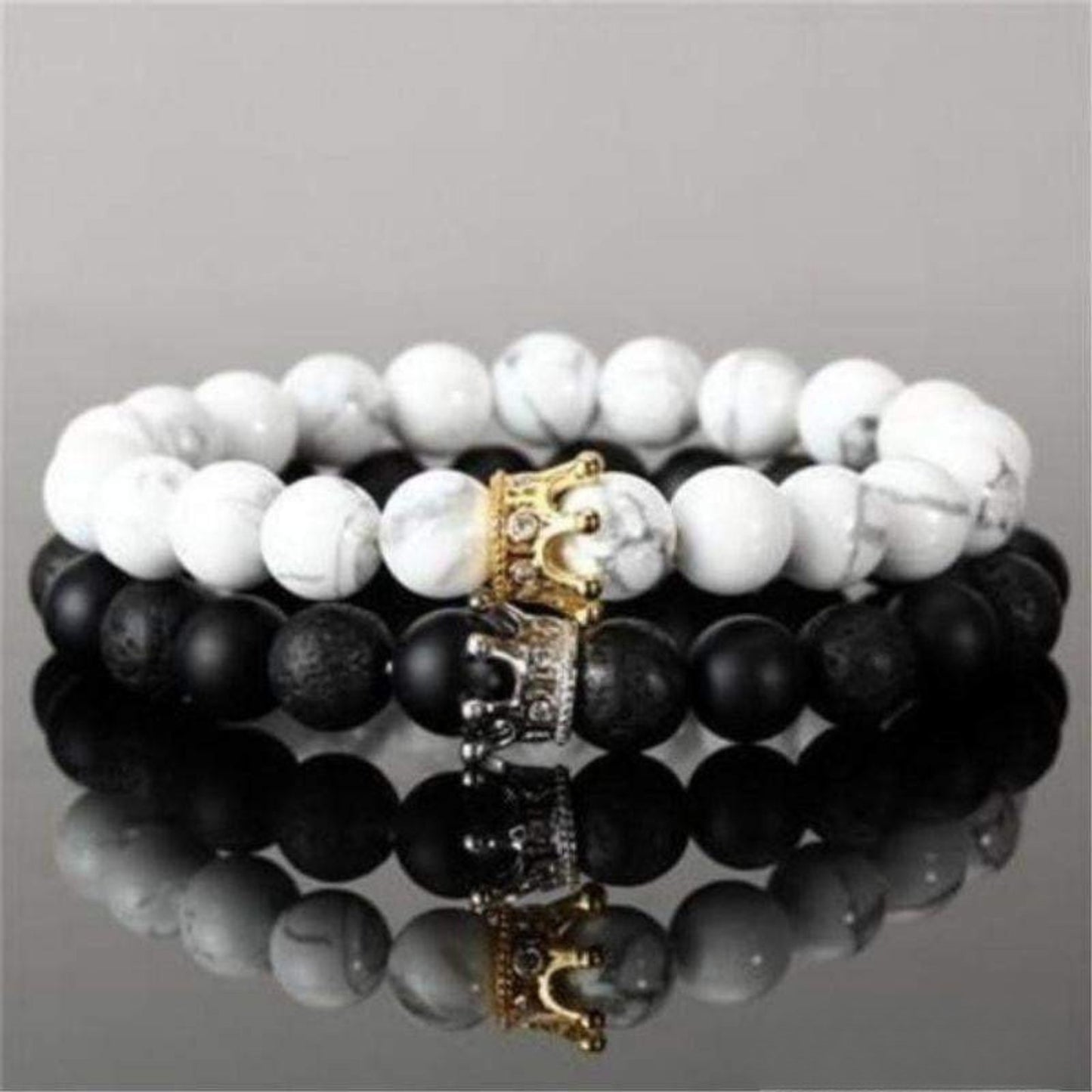 “His King Her Queen” natural stone distance bracelets