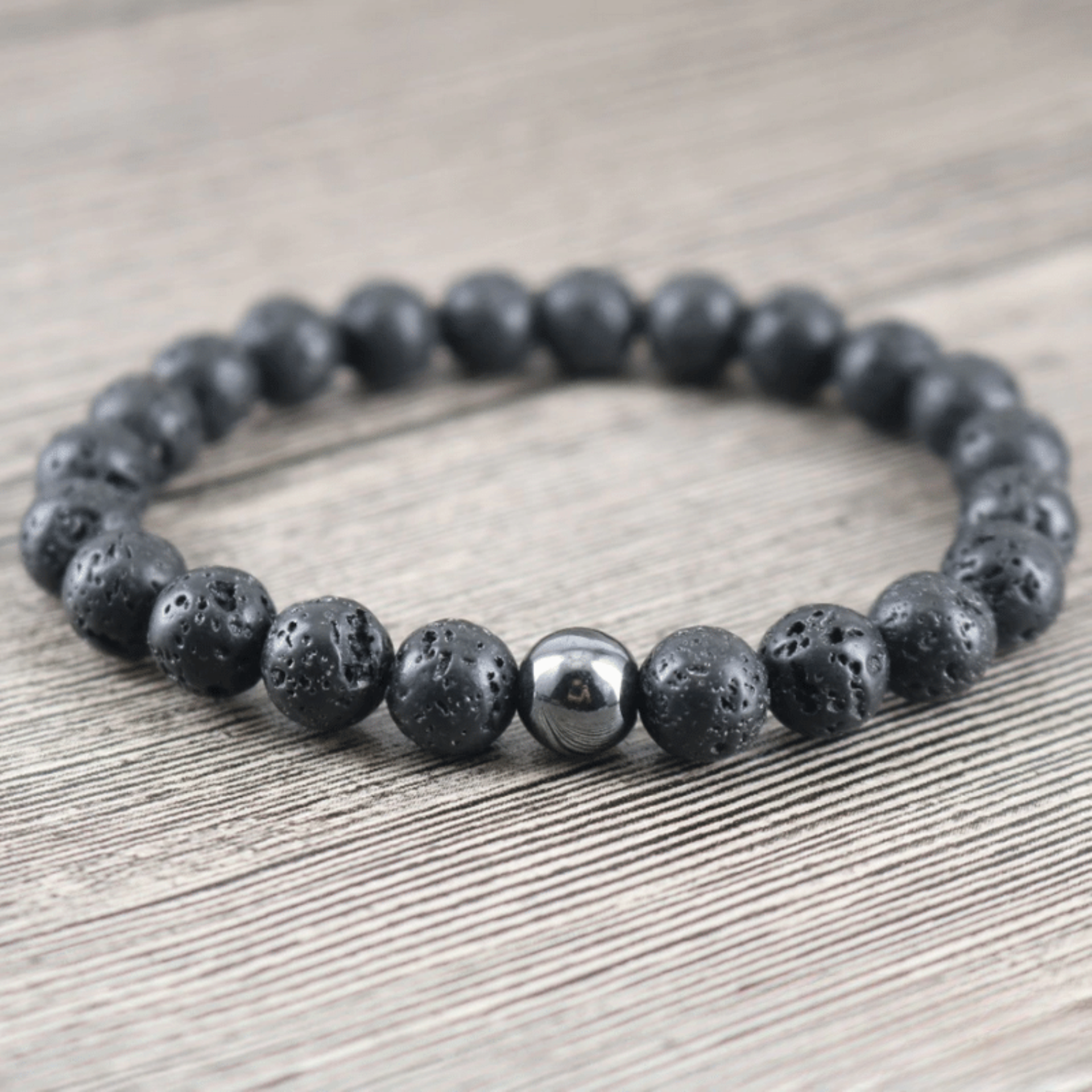 Bracelet Distance en Hématite et Pierre de Lave