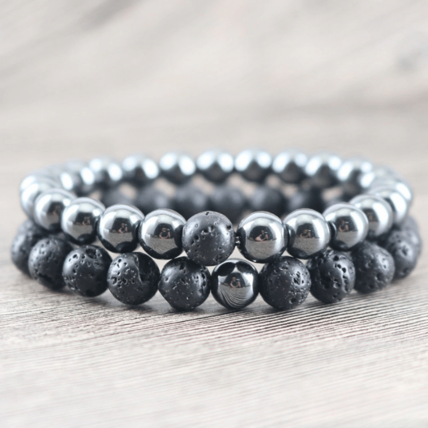 Bracelet Distance en Hématite et Pierre de Lave