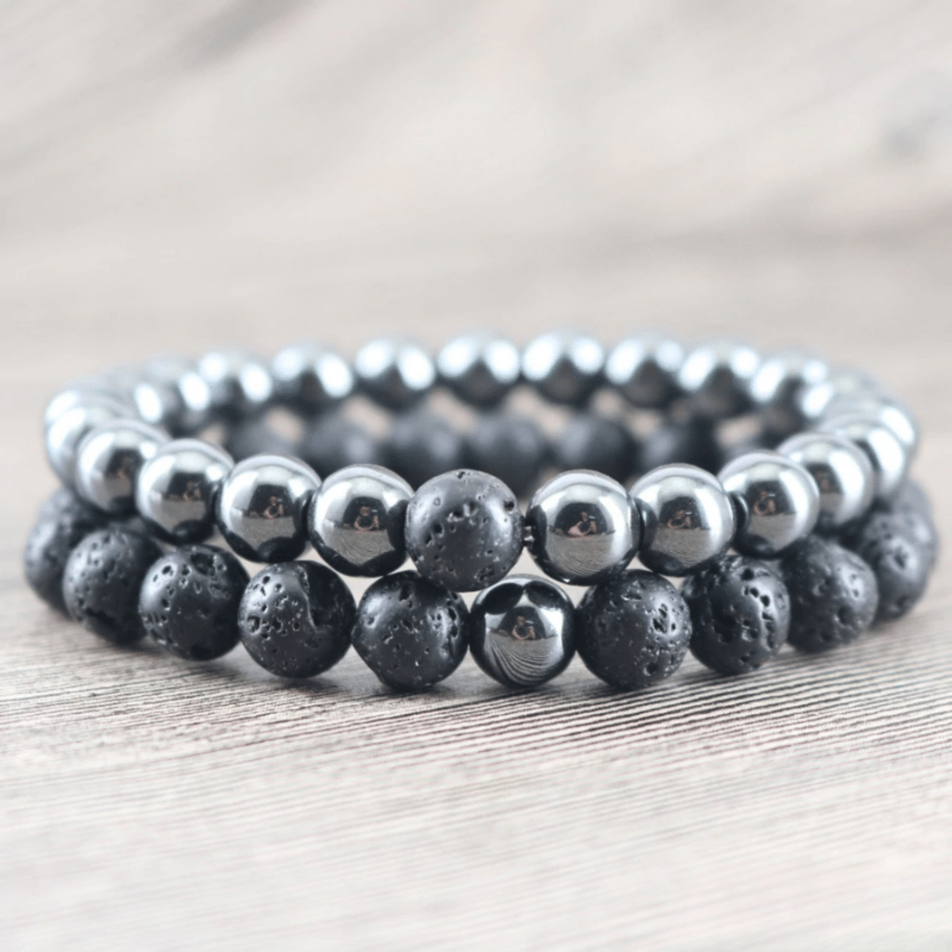 Bracelet Distance en Hématite et Pierre de Lave