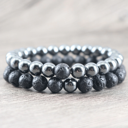 Bracelet Distance en Hématite et Pierre de Lave