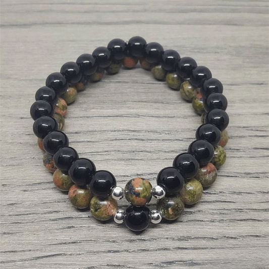 Bracelet Distance en Onyx Noir et Unakite