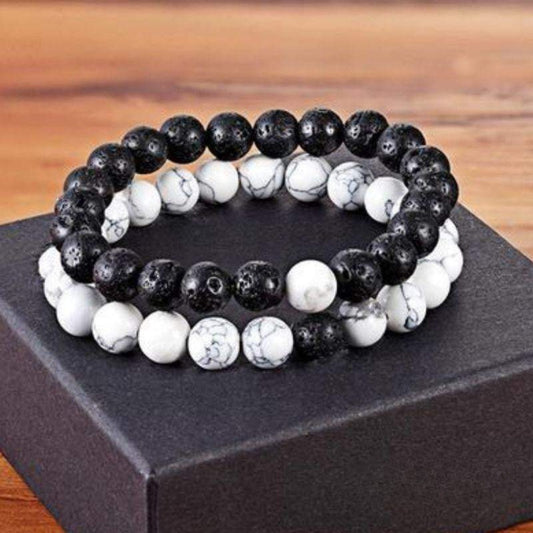 Bracelet Distance pour Couple "Yin & Yang" en Pierre de Lave