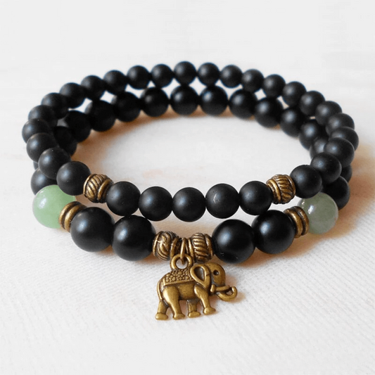 Bracelet Éléphant en Onyx Noir Mat