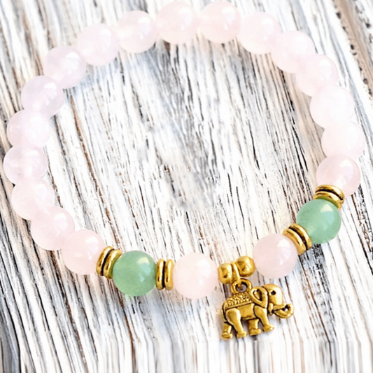 Bracelet Éléphant en Quartz Rose