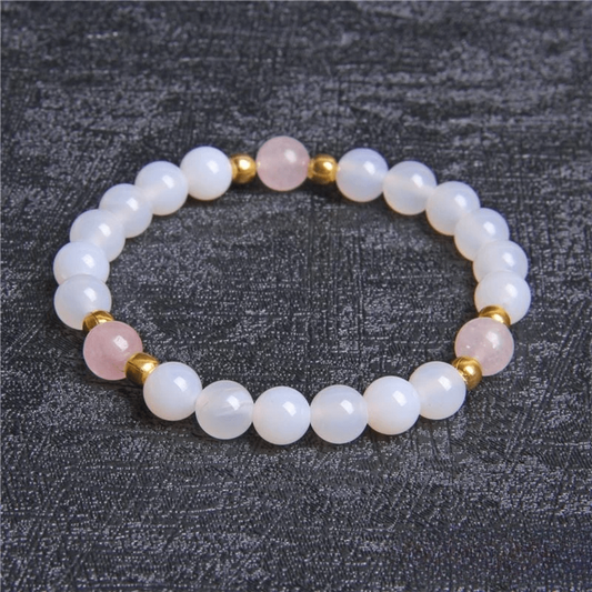 Bracelet en Agate Blanche et Quartz Rose