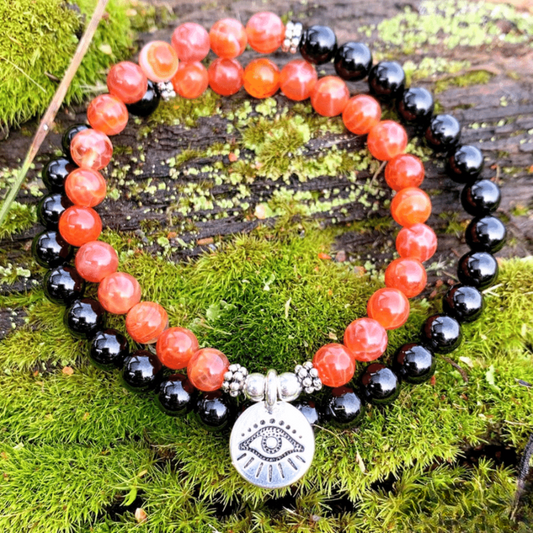 Bracelet en Agate de Feu et Tourmaline Noire