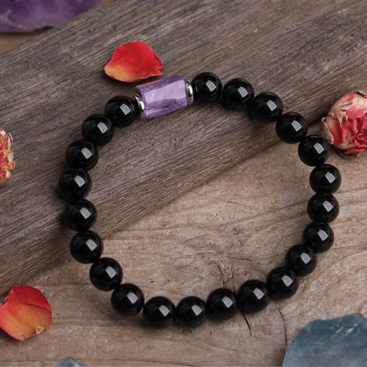 Bracelet en Agate Noire et Charoïte
