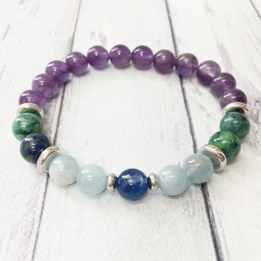 Bracelet en Améthyste, Chrysocolle, Aigue Marine et Kyanite