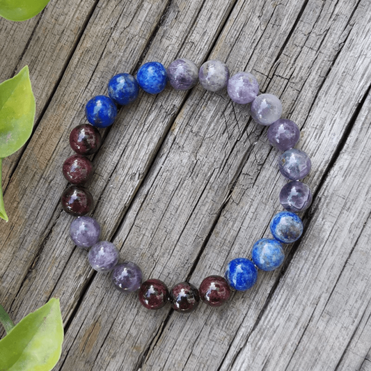 Bracelet en Améthyste, Grenat et Lapis Lazuli