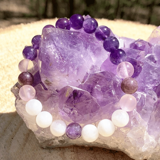 Bracelet en Améthyste, Quartz Rose, Pierre de Lune et Lépidolite
