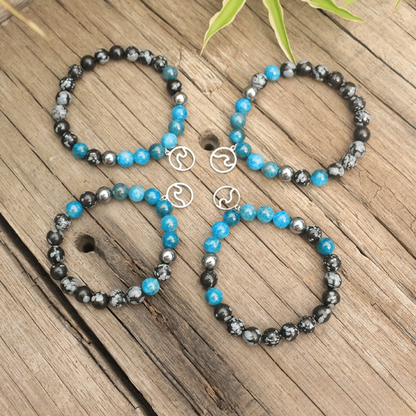 Bracelet en Apatite, Obsidienne Neige et Hématite