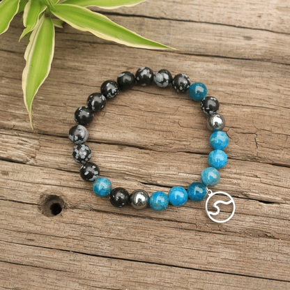 Bracelet en Apatite, Obsidienne Neige et Hématite