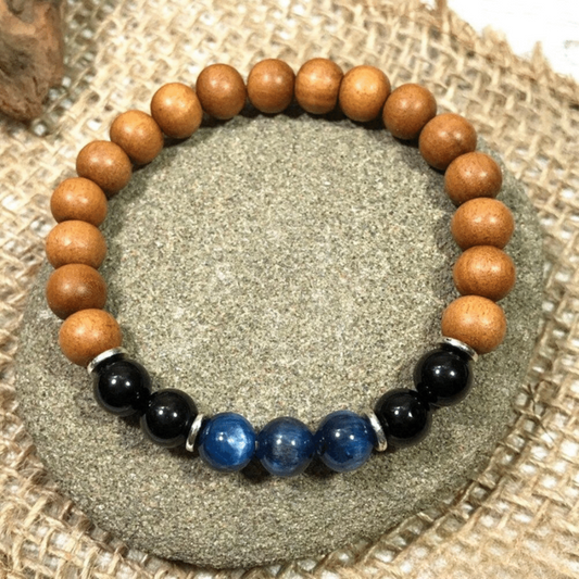 Bracelet en Bois de Santal, Tourmaline et Kyanite