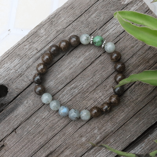 Bracelet en Bronzite, Labradorite et Zoïsite