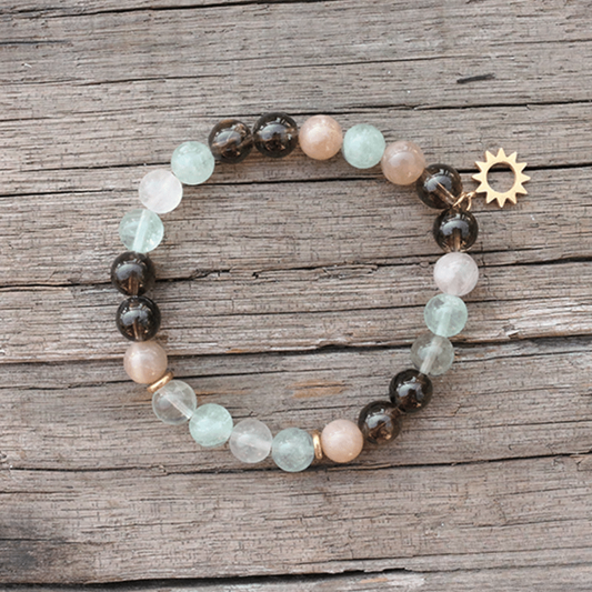 Bracelet en Fluorite, Quartz Fumé et Pierre de Soleil