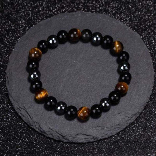 Bracelet en Hématite, Obsidienne Noire et Oeil de Tigre