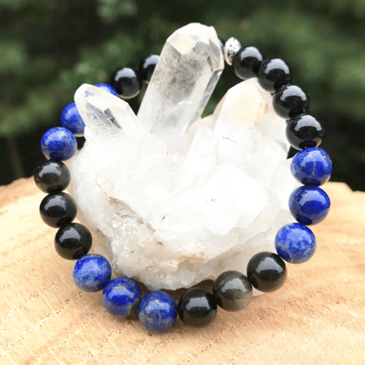 Bracelet en Lapis Lazuli et Obsidienne Dorée