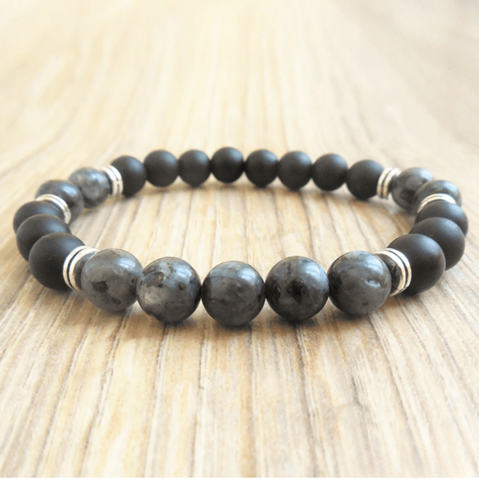 Bracelet en Larvikite et Onyx Noir Mat