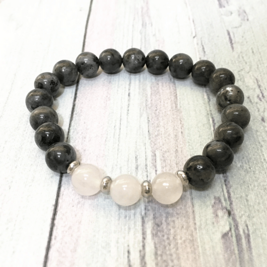 Bracelet en Larvikite et Quartz Neige