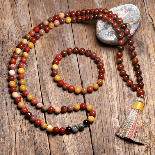 Bracelet en Mookaïte et Obsidienne Acajou