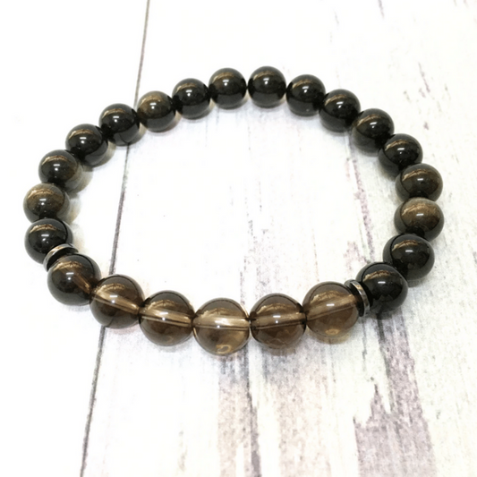 Bracelet en Obsidienne Dorée et Quartz Fumé