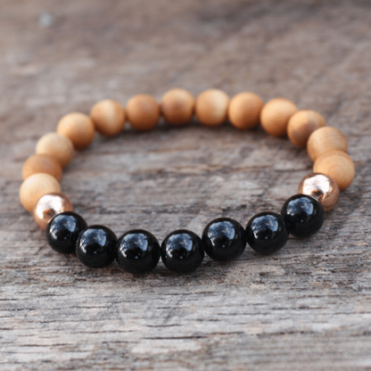 Bracelet en Obsidienne Noire et Bois de Santal