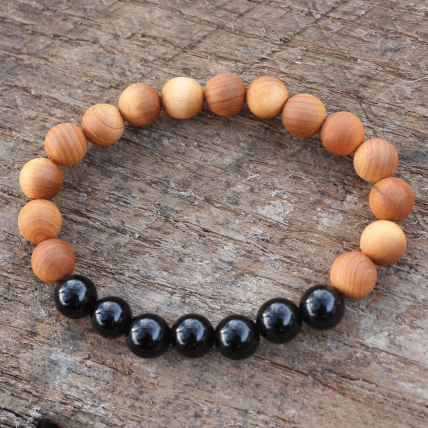 Bracelet en Obsidienne Noire et Bois de Santal