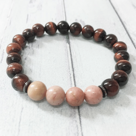 Bracelet en Oeil de Taureau et Rhodonite